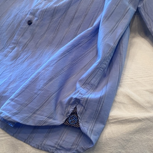 HAMMER MADE collarless men’s dress shirt light blue vertical stripes sz 44 17.5 - Picture 5 of 10
